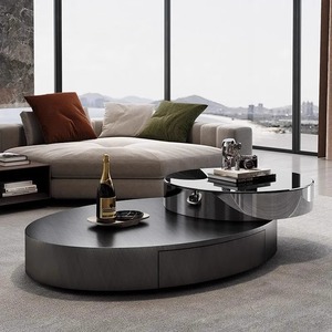 Juego de Mesa de Centro Moderna de Lujo con Cubierta de Vidrio Ovalada y Cajones, <span class=keywords><strong>Muebles</strong></span> de Acero Inoxidable para Sala de Estar, Diseño Giratorio, Último Modelo - Product Image 5