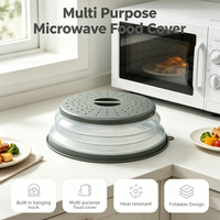 Penutup Microwave Lipat dengan Pengait Gantung, Penutup Silikon Serbaguna untuk Memanaskan & Menjaga Kesegaran Makanan