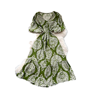 Vestido Midi de Verano para Mujer, Cuello en V, Casual, con Cinturón Tejido, Transpirable, Ecológico, 100% Algodón, Estampado Digital Liso - Product Image 2