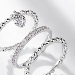 Full CZ Diamond Eternity Band Moissanite Heart Stack Rings 925 Sterling Silver Fashion Heart Engagement Rings For Women