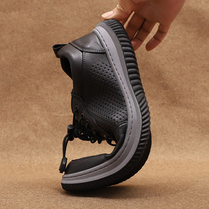 Chaussures bateau pour hommes en cuir respirant à lacets, bout rond, couleur unie, semelle intermédiaire en EVA, semelle extérieure en caoutchouc, style décontracté - Product Image 3