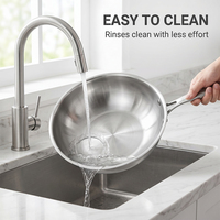 Wok en acier inoxydable 18/10 triple épaisseur, sans revêtement, non toxique, avec couvercle et poignées latérales, compatible induction, pour cuisson et sauté, large et profond
