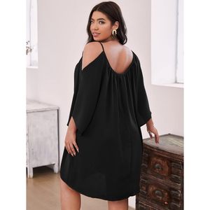 Vestido de Verano Personalizado para Mujer, Talla Grande, Hombros Descubiertos, Corte Holgado, Casual, Manga Corta, Transpirable, Tejido, para Uso Diario - Product Image 2