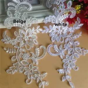 French Motifs Bridal Flower accessory red white Beige Lace Fabric embroidery Appliques for wedding dresses garment