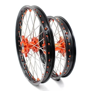 KKE Sepeda Motor Trail MX Enduro Roda Velg Set Kompatibel dengan KTM EXC SX XCF XC-F 125 250 350 450 525 530 Orange Paduan Puting