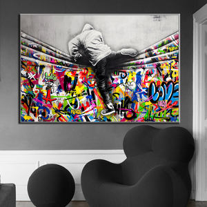 Affiches et impressions d'art mural Graffiti <span class=keywords><strong>de</strong></span> rue derrière le rideau pour la décoration du salon, tableaux d'art - Product Image 4