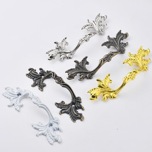 European Style Zinc Alloy Drawer Handle 75mm Bar Shape <b>Cabinet</b> Wardrobe Pull Decorative Leaf Design - Product Image 2