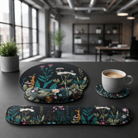 Ensemble de tapis de souris en mousse à mémoire de forme à motif floral, support ergonomique pour le poignet, repose-clavier, tapis de tasse, accessoires de bureau rectangulaires