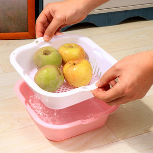 Double Layer Square Drain <b>Basket</b> L Size <b>Stackable</b> Versatile Kitchen Vegetable Fruit Washing <b>Basket</b> - Product Image 2