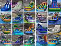 Toboggan aquatique gonflable tropical de 15 pieds, toboggan gonflable avec piscine, toboggan palmier