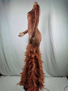 NOVANCE Y1574-B Frühling 2022 Neueste Designtrends Diamantbraunes Federkleid Einfarbiges Partykleid Maxikleid Abendkleid - Product Image 5