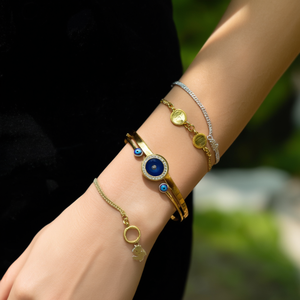 Bracelet de charme tendance plaqué or PVD en acier inoxydable 316L avec motif œil porte-bonheur, bijoux pour femmes - Product Image 3