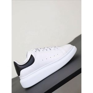 High-Top White Sneakers Thick-Soled Cowhide 5cm Platform Muffin Height Lace-Up Sporty Retro Walking Shoes - Product Image 1