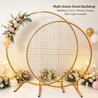 Arche de mariage en métal multi-tailles, structure circulaire en maille, support de toile de fond blanc et or pour la décoration de la réception de mariage
