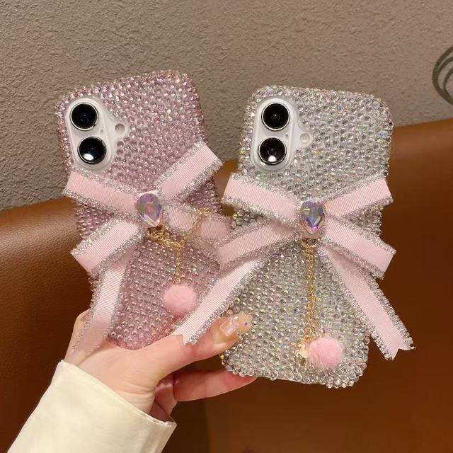 New Fashion Bling Diamond Glitter Three-dimensional Bow Phone Case for iPhone 16 15 14 Pro Max 16E Women Free Shipping