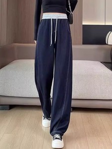 Desbloquea el código informal y de moda de los pantalones de pierna ancha de mezclilla azul profundo con diseño de cordón de cintura elástica disponible en stock - Product Image 4