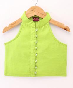 เสื้อทวิชา วูเวน ชานเดรี แขนกุดสีพื้น พร้อมเลเฮนกาพิมพ์ลาย-สีเขียวมะนาวและสีส้ม - Product Image 2
