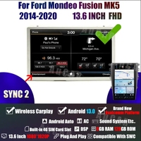 Aucar dernier autoradio Android 13 Auto Carplay 13.6 "Tesla écran pour Ford Mondeo Fusion 2014-2020 GPS lecteur DVD multimédia