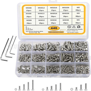 440Pcs 304 Stainless Steel Hex Socket Headcap Bolts Nuts Kit Metric M3 M4 M5 Screws With Allen Keys For DIY Repair - Product Image 1