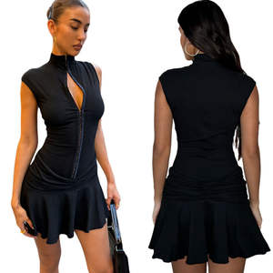 Dark Punk Style <b>Button</b> Front Natural Waist Eco-Friendly Breathable Dress for Women Fashion Streetwear Black Ruched Sleeveless - Product Image 1