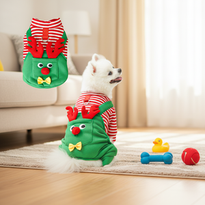 Luxuriöser Moderner Niedlicher Gestreifter Weihnachts-Elch Hunde- & Katzenmantel |   Winter Warmer Fleece-Overall |   Großhandel für Festtags-Haustierbekleidung - Product Image 4