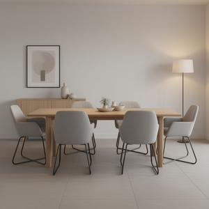 Juego de 6 sillas de comedor de tela gris claro con patas de acero con recubrimiento en polvo, muebles contemporáneos para el hogar - Product Image 2