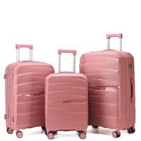Set Koper Troli Perjalanan Multiwarna Grosir, Set Koper Bahan PP Keras dengan Roda Spinner dan Kunci TSA