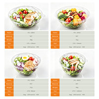 Bol à salade personnalisé en plastique PET 48oz avec couvercle, conteneur alimentaire transparent jetable empilable, qualité alimentaire, vente en gros