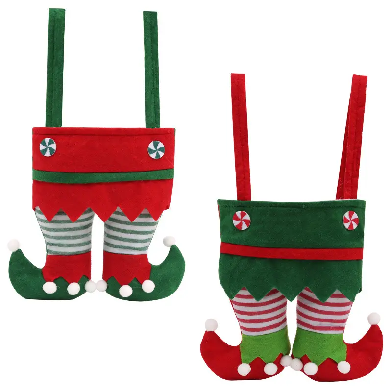 Elf Pants Christmas Treat Bags Felpa Regalos de Navidad Bolsas para envolver para niños Regalos de vacaciones Fiestas Decoraciones