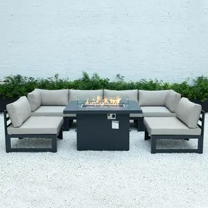 HOMFUL 7 adet alüminyum tüp bahçe açık koltuk takımı veranda mobilya takımı ateş çukuru ile