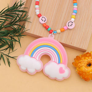 Collar con colgante de arcoíris con cuentas de cara sonriente, amuleto de dibujos animados, regalo de joyería para niños y niñas - Product Image 3