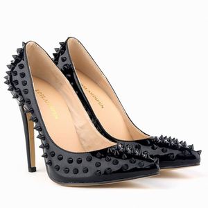 Chaussures à talons aiguilles en cuir verni pour femme, style punk, avec rivets et pointes fines, sexy, légères, antidérapantes, pour l'été et l'automne, idéales pour les soirées en club - Product Image 2