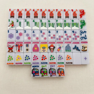 Ensemble de Mahjong Américain de Luxe Rose, 160 Tuiles, Design Sports d'Hiver, Flocons de Neige, Remontées de Ski, Vent, Mahjong Complet - Product Image 2