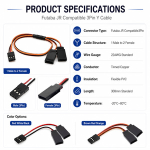 Futaba JR 3Pin Servo Y Splitter Extension Cable 1 Male to 2 Female 22AWG 300mm for RC Drone Car Airplane Receiver Controller ESC - Product Image 3