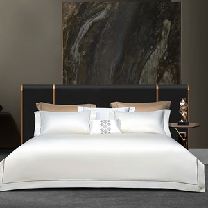 Juego de Ropa de Cama de Algodón Egipcio para Hotel, 200 Hilos, Blanco, Cuatro Piezas, Color Sólido, Transpirable, Suave, Agradable para la Piel, Absorbe la Humedad - Product Image 1