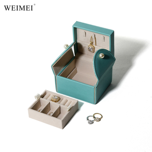Boîte de rangement pour bijoux WEIMEI en cuir et velours double couche, verte, avec logo personnalisé, pour bagues, colliers, bracelets, étui à bijoux - Product Image 3