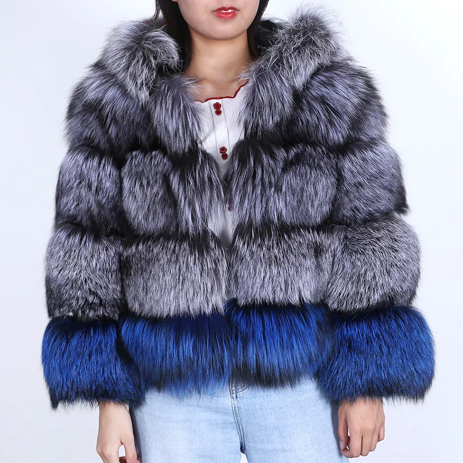 Giacca corta in pelliccia di animale 2023 nuovo cappotto in pelliccia di volpe argentata Outwear in vera pelliccia