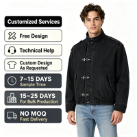 Veste de travail pour homme à col montant en sergé de coton délavé style vintage, avec fermoir de pompier, fabricant OEM ODM à faible MOQ