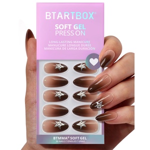 ชุดเล็บปลอม BTARTBOX รุ่นหรูหรา ขนาดกลาง ทรงอัลมอนด์ ประดับเพชร ลายดาว สีน้ำตาลไล่เฉด สำหรับฤดูใบไม้ร่วงและฤดูหนาว แบบเจลนิ่ม กดติดง่าย - Product Image 1