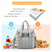 Sac isotherme double compartiment pour femme, grand format, étanche, réutilisable, sac fourre-tout matelassé, plusieurs poches, pliable, pour le travail
