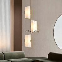 Suspension linéaire en albâtre naturel, abat-jour géométrique en laiton, pour salle à manger, cuisine, villa, éclairage résidentiel