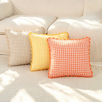 Housse de coussin à broderie unique, bordure festonnée en ric-rac, motif écossais, style européen, en gingham teint en fil, pour la décoration de canapé et de la maison