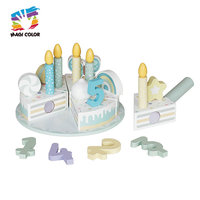 Jouet en bois bleu pour couper le gâteau d'anniversaire avec bougies, blocs numérotés et spatule à gâteau, ensemble de desserts d'imitation pour enfants W10B596B