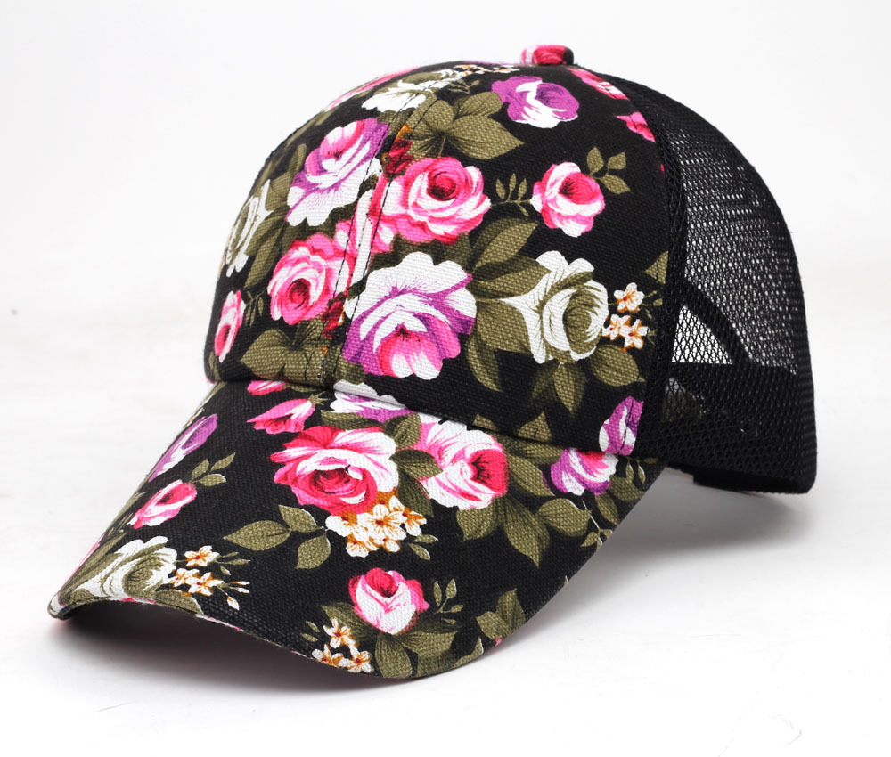 帽子 SIDE STRAP FLOWER KNIT CAP Q1398 Floral Flower Print Dad Strap Hat Sun Hat Snap Back