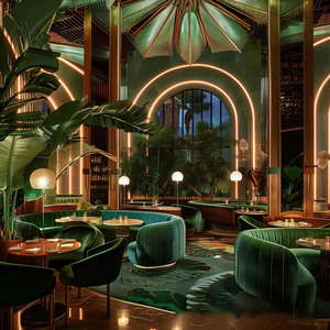 Conjunto de Sillas y Mesa para Restaurante Occidental, Tapicería de Terciopelo Verde Esmeralda, Sofá Ecológico de Alta Gama para 6 Personas, Estilo Moderno para Hotel - Product Image 5