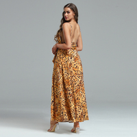 Ocstrade métal anneau ceinture jaune robe à bretelles imprimé léopard Maxi robe avec ceinture été mode été 2023 haute fente décontracté Dr