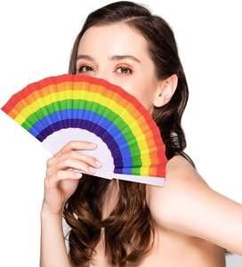 Abanico de Mano de Plástico Personalizable de 23 cm, Estilo Arcoíris, Ecológico, Técnica de Bambú Tallado, Personaliza Tu Propio Diseño - Product Image 5