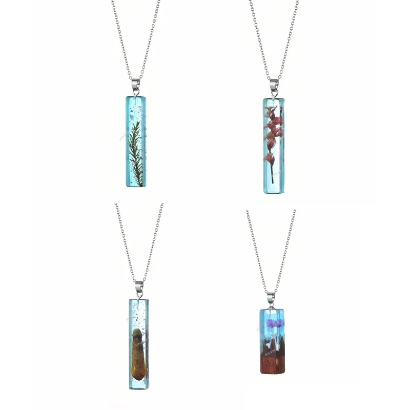 2020 JOYFFO New design Crystal Resin necklace jewelry paillette necklace pendant with dried flower grass