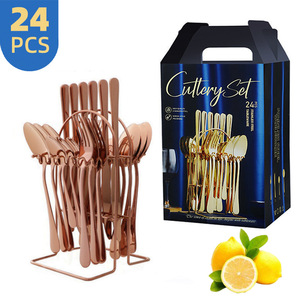 24-Piece Eco-Friendly Stainless Steel Western Food Tableware Set Dishwasher <b>Safe</b> <b>Knife</b> Fork Spoon Cutlery Holder Hotel Party - Product Image 3
