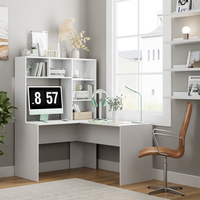 Bureau d'angle en gros pour usine, bureau d'étude blanc, bureau d'ordinateur en L avec étagère
